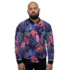 Neon Palm Leaf Hawaiian Print Men's Bomber Jacket-grizzshop