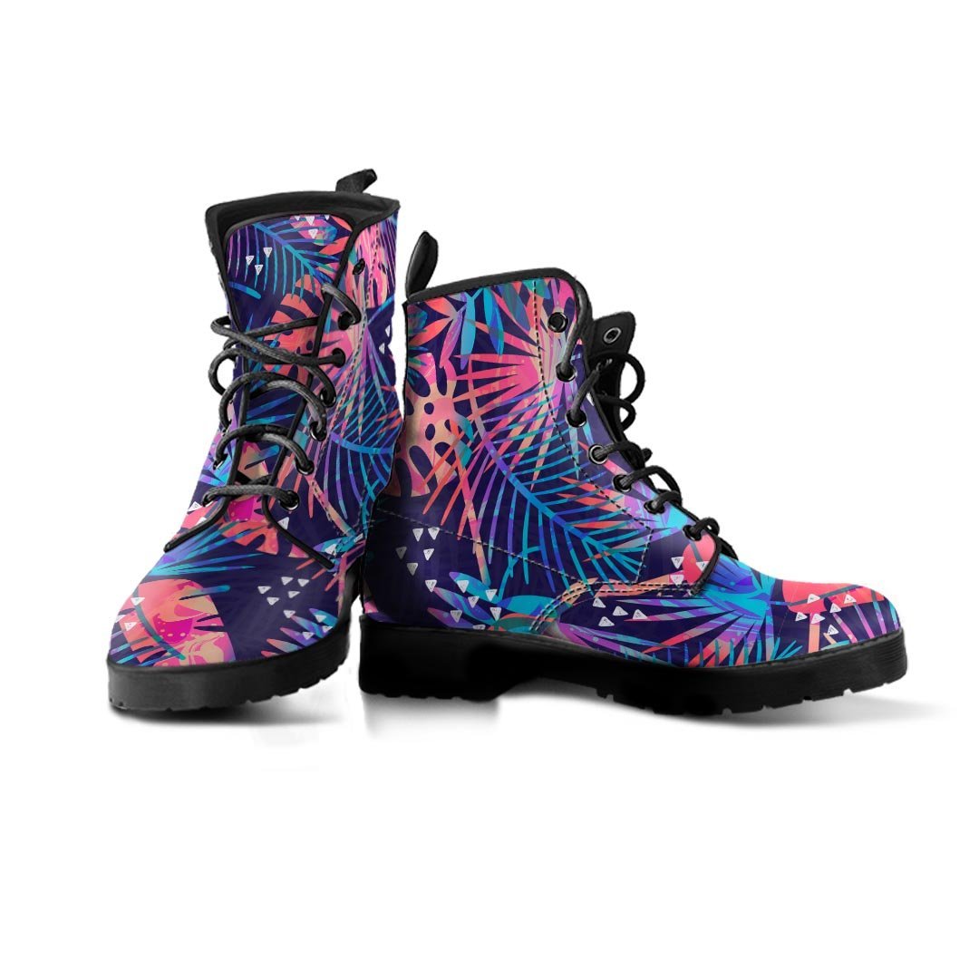 Neon Palm Leaf Hawaiian Print Men's Boots-grizzshop