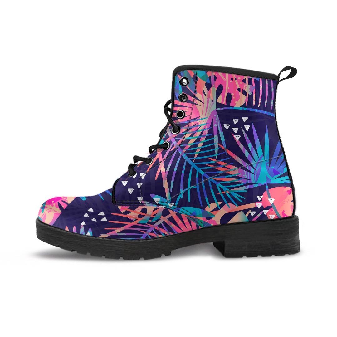 Neon Palm Leaf Hawaiian Print Men's Boots-grizzshop