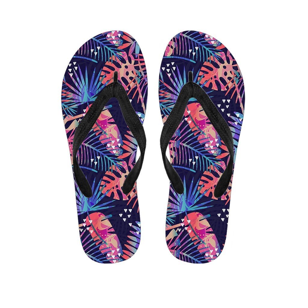 Neon Palm Leaf Hawaiian Print Men's Flip Flops-grizzshop