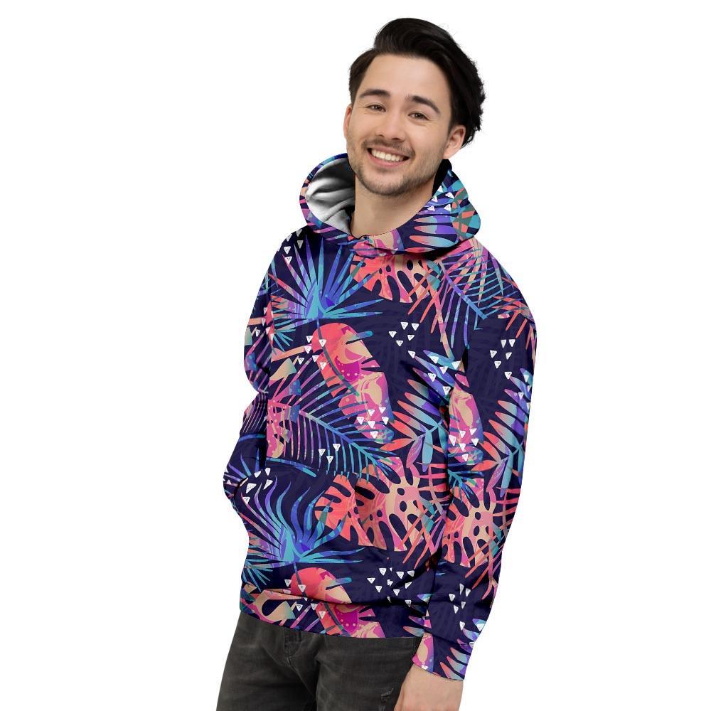 Neon Palm Leaf Hawaiian Print Men's Hoodie-grizzshop