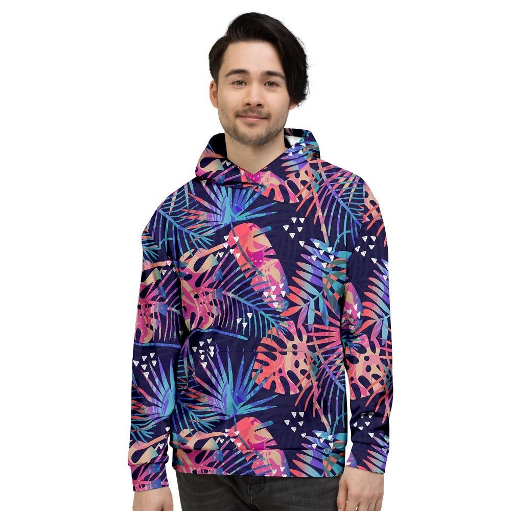 Neon Palm Leaf Hawaiian Print Men's Hoodie-grizzshop
