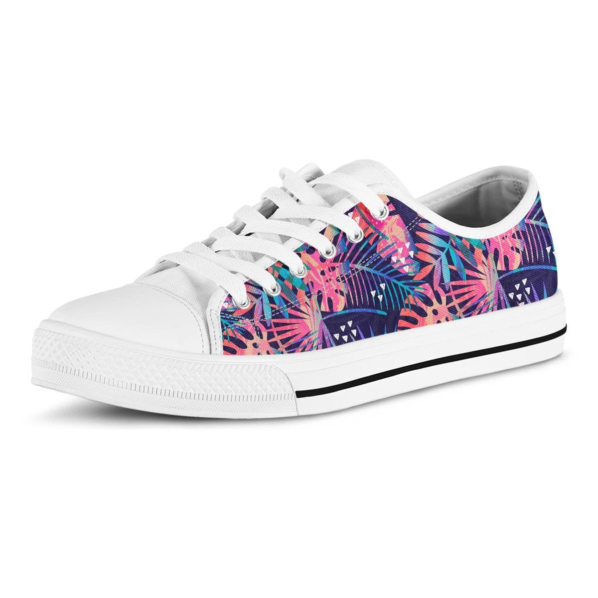 Neon Palm Leaf Hawaiian Print Men's Low Top Shoes-grizzshop