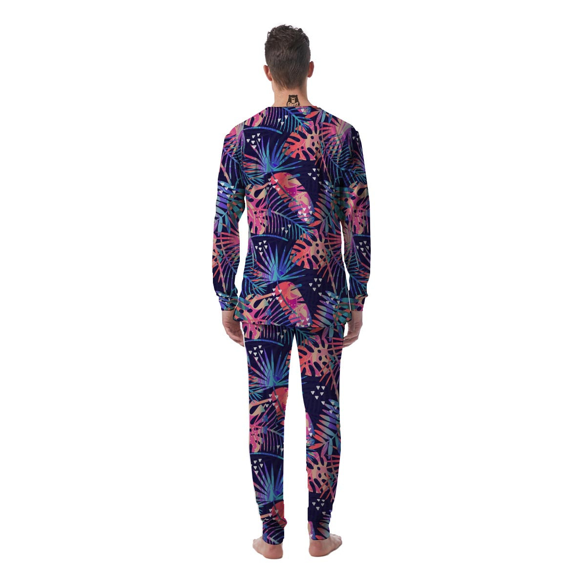 Neon Palm Leaf Hawaiian Print Men's Pajamas-grizzshop