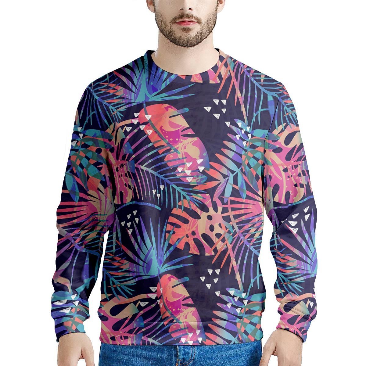 Neon Palm Leaf Hawaiian Print Men's Sweatshirt-grizzshop