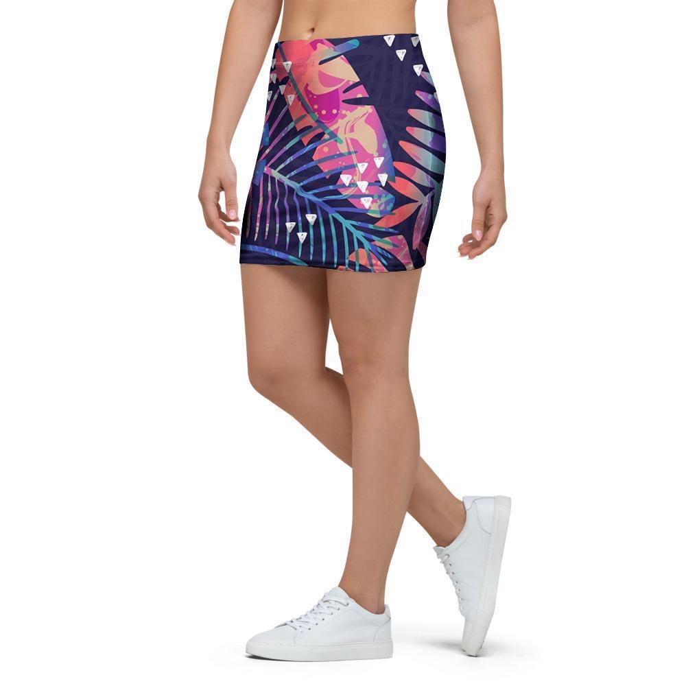 Neon Palm Leaf Hawaiian Print Mini Skirt-grizzshop