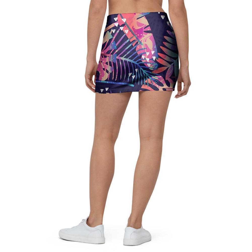 Neon Palm Leaf Hawaiian Print Mini Skirt-grizzshop