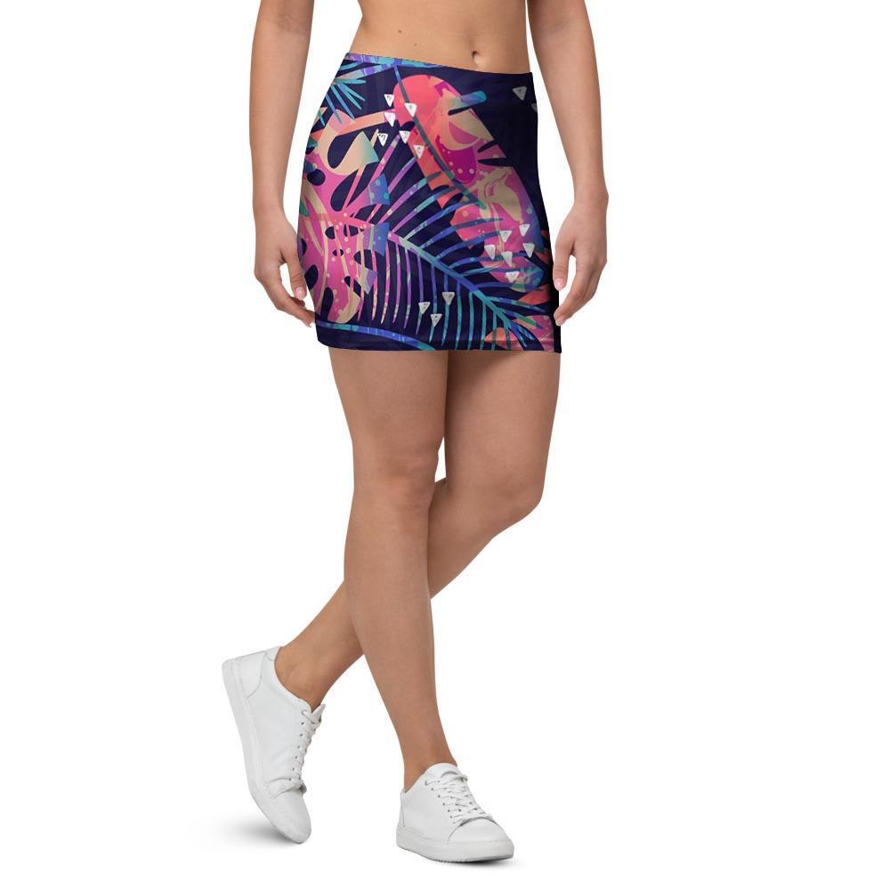 Neon Palm Leaf Hawaiian Print Mini Skirt-grizzshop