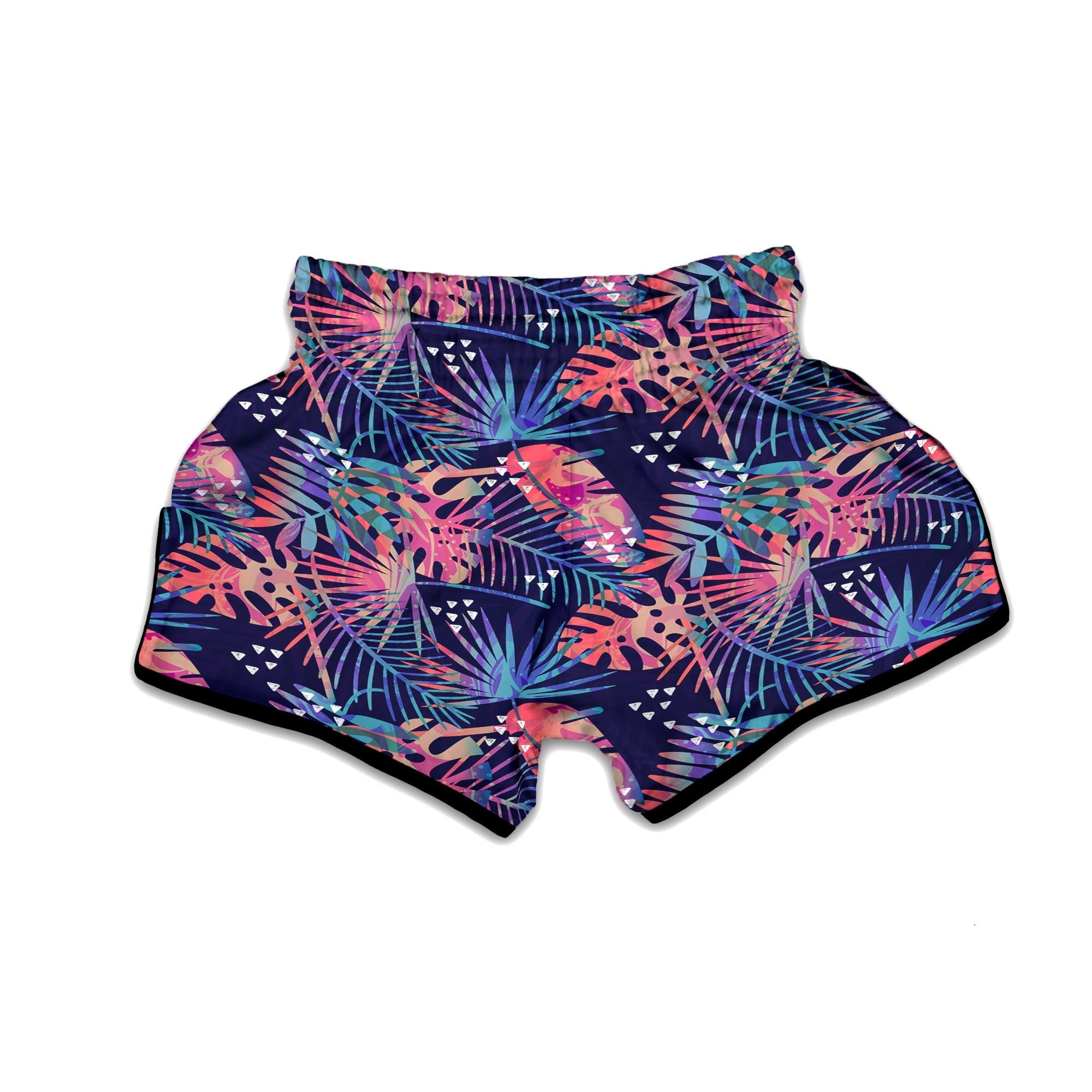 Neon Palm Leaf Hawaiian Print Muay Thai Boxing Shorts-grizzshop