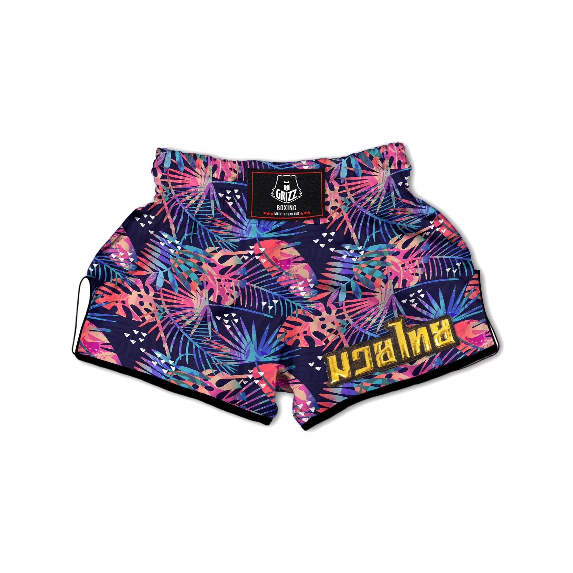 Neon Palm Leaf Hawaiian Print Muay Thai Boxing Shorts-grizzshop