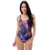 Neon Palm Leaf Hawaiian Print One Piece Swimsuite-grizzshop