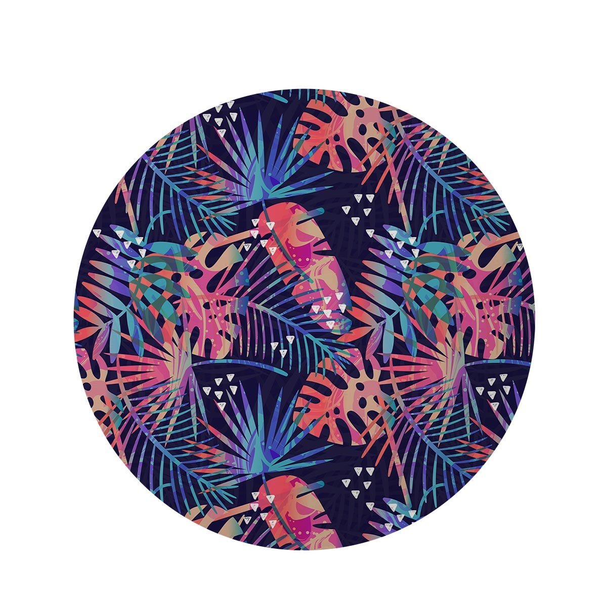 Neon Palm Leaf Hawaiian Print Round Rug-grizzshop