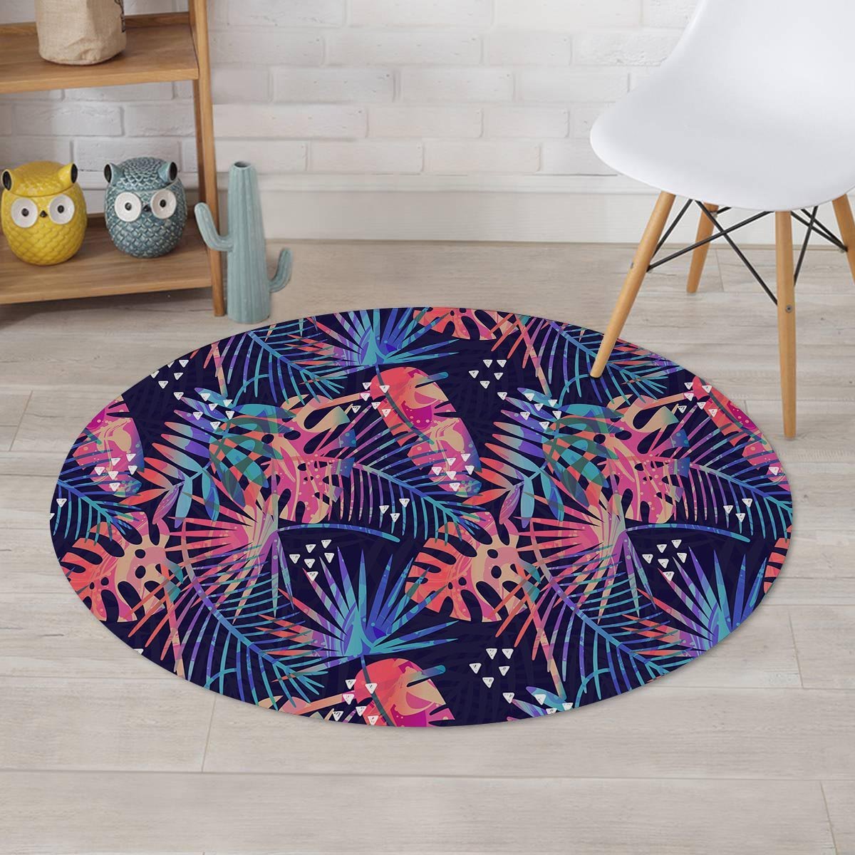 Neon Palm Leaf Hawaiian Print Round Rug-grizzshop