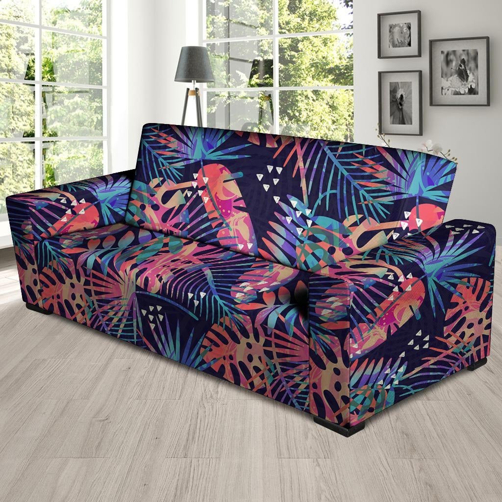 Neon Palm Leaf Hawaiian Print Sofa Cover-grizzshop