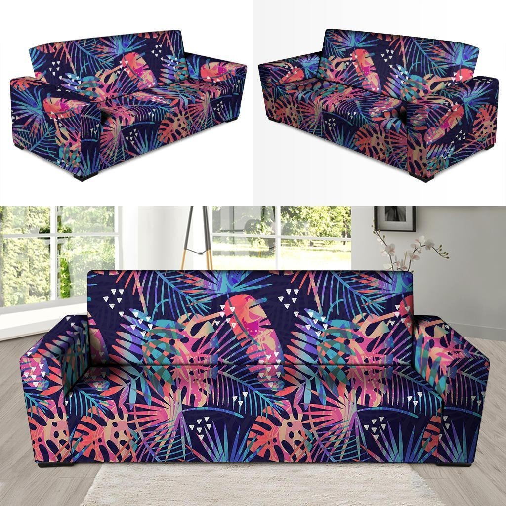 Neon Palm Leaf Hawaiian Print Sofa Cover-grizzshop