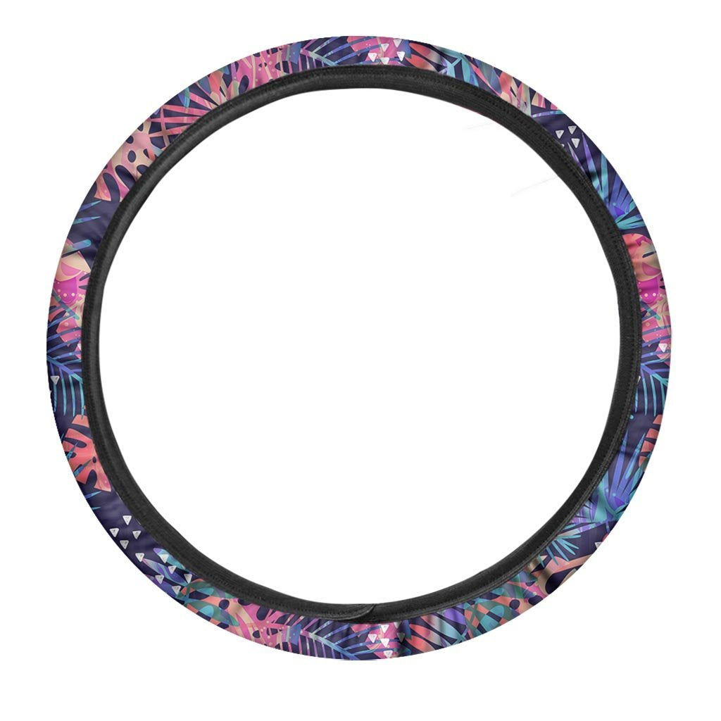 Neon Palm Leaf Hawaiian Print Steering Wheel Cover-grizzshop