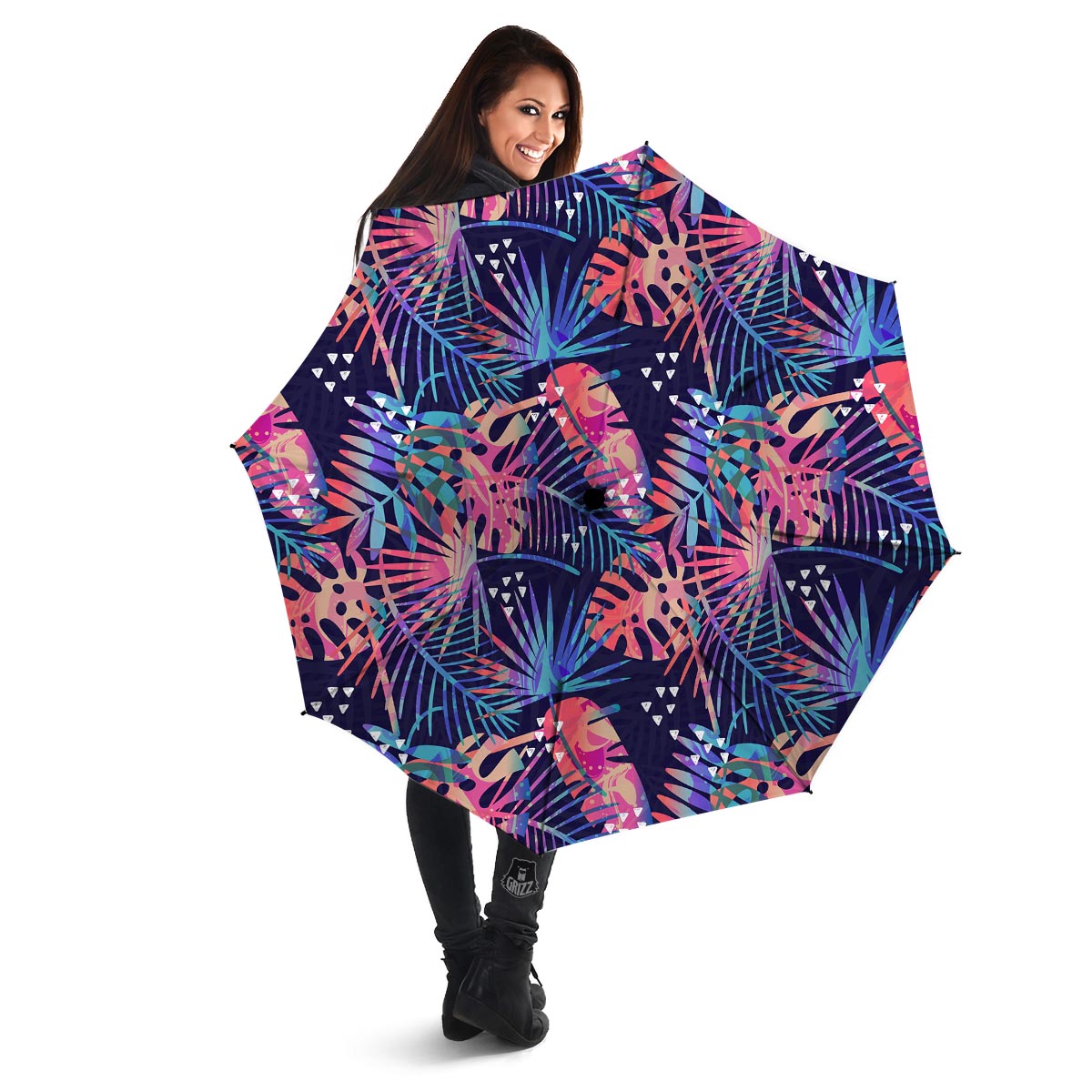 Neon Palm Leaf Hawaiian Print Umbrella-grizzshop