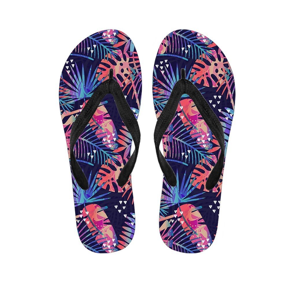 Neon Palm Leaf Hawaiian Print Women's Flip Flops-grizzshop
