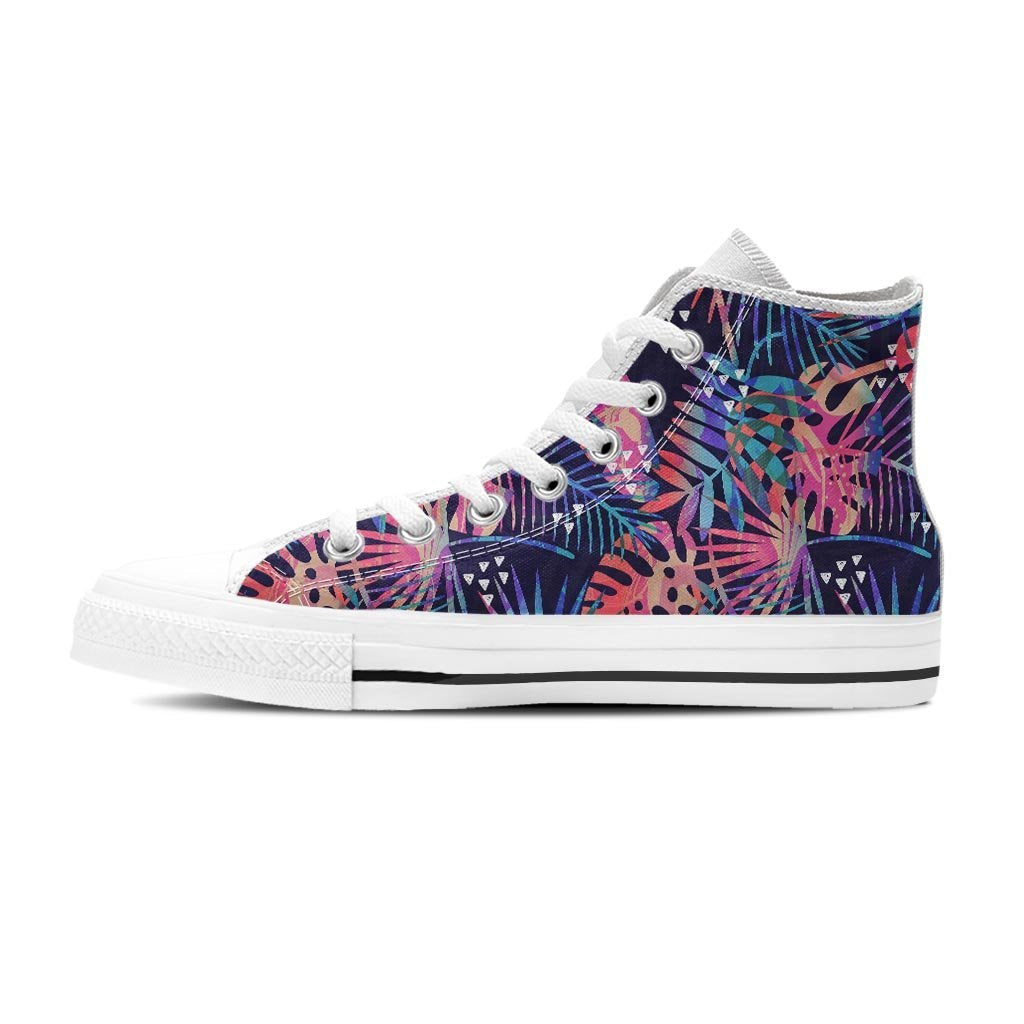 Neon Palm Leaf Hawaiian Print Women's High Top Shoes-grizzshop