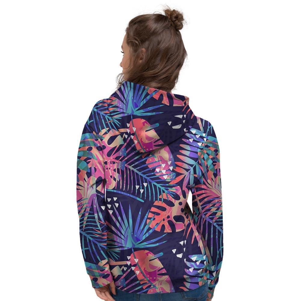 Neon Palm Leaf Hawaiian Print Women's Hoodie-grizzshop