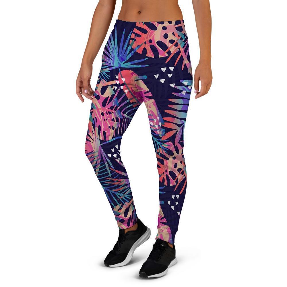 Neon Palm Leaf Hawaiian Print Women's Joggers-grizzshop