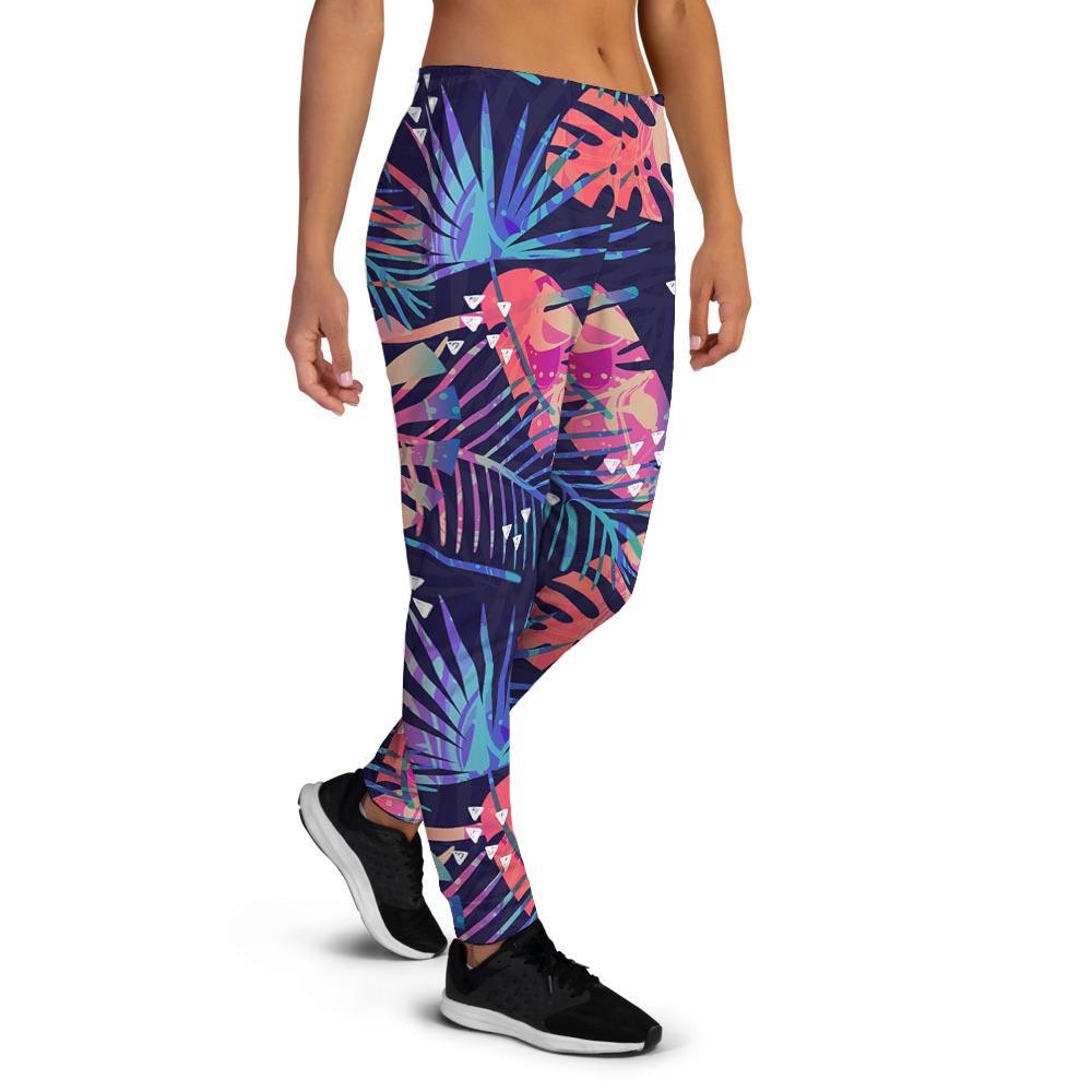 Neon Palm Leaf Hawaiian Print Women's Joggers-grizzshop