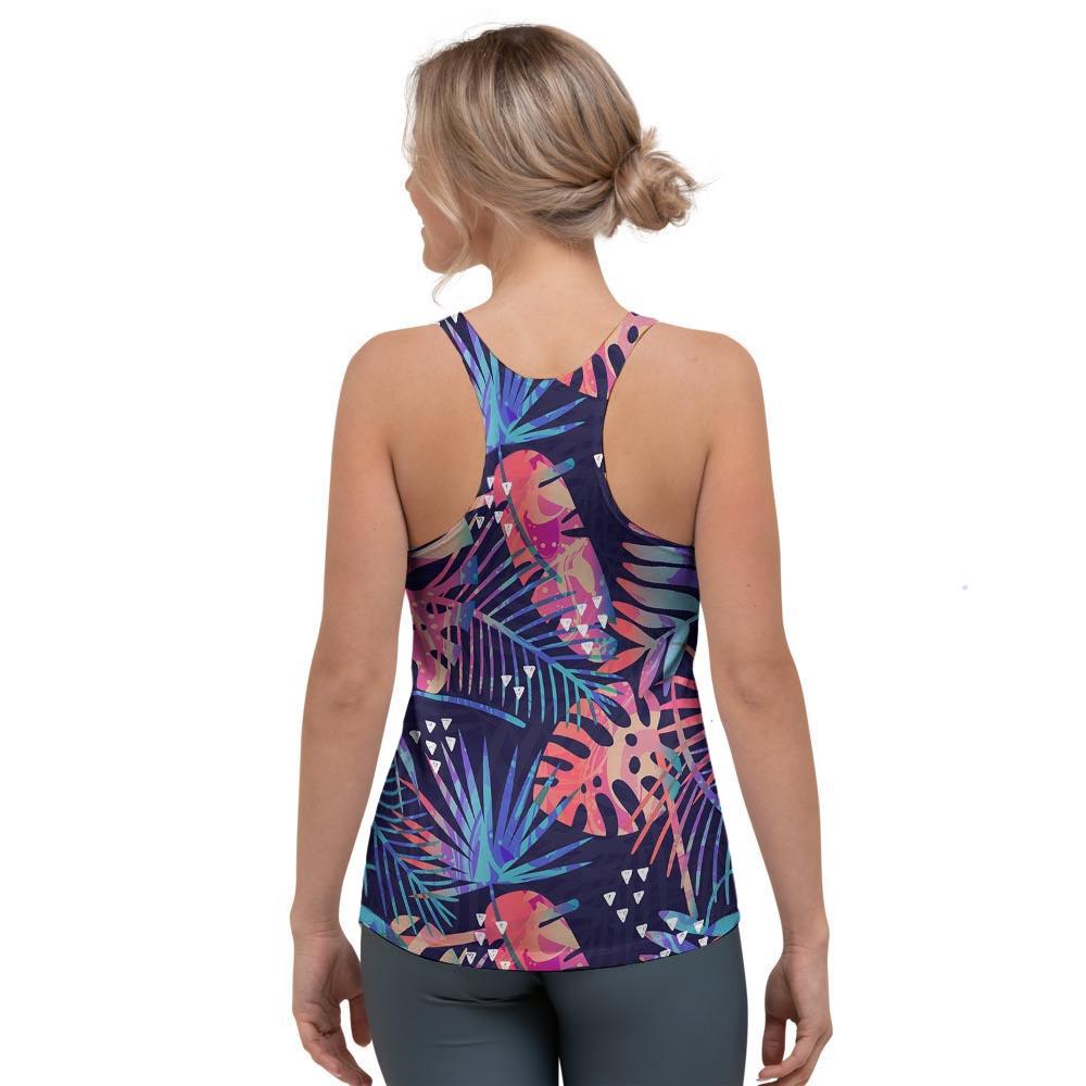 Neon Palm Leaf Hawaiian Print Women's Racerback Tank Top-grizzshop