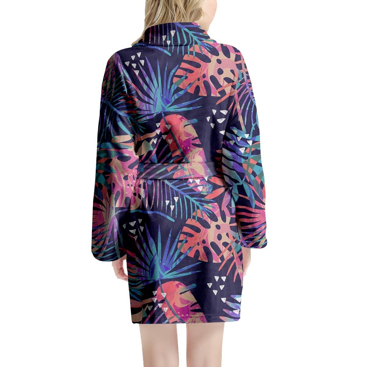 Neon Palm Leaf Hawaiian Print Women's Robe-grizzshop