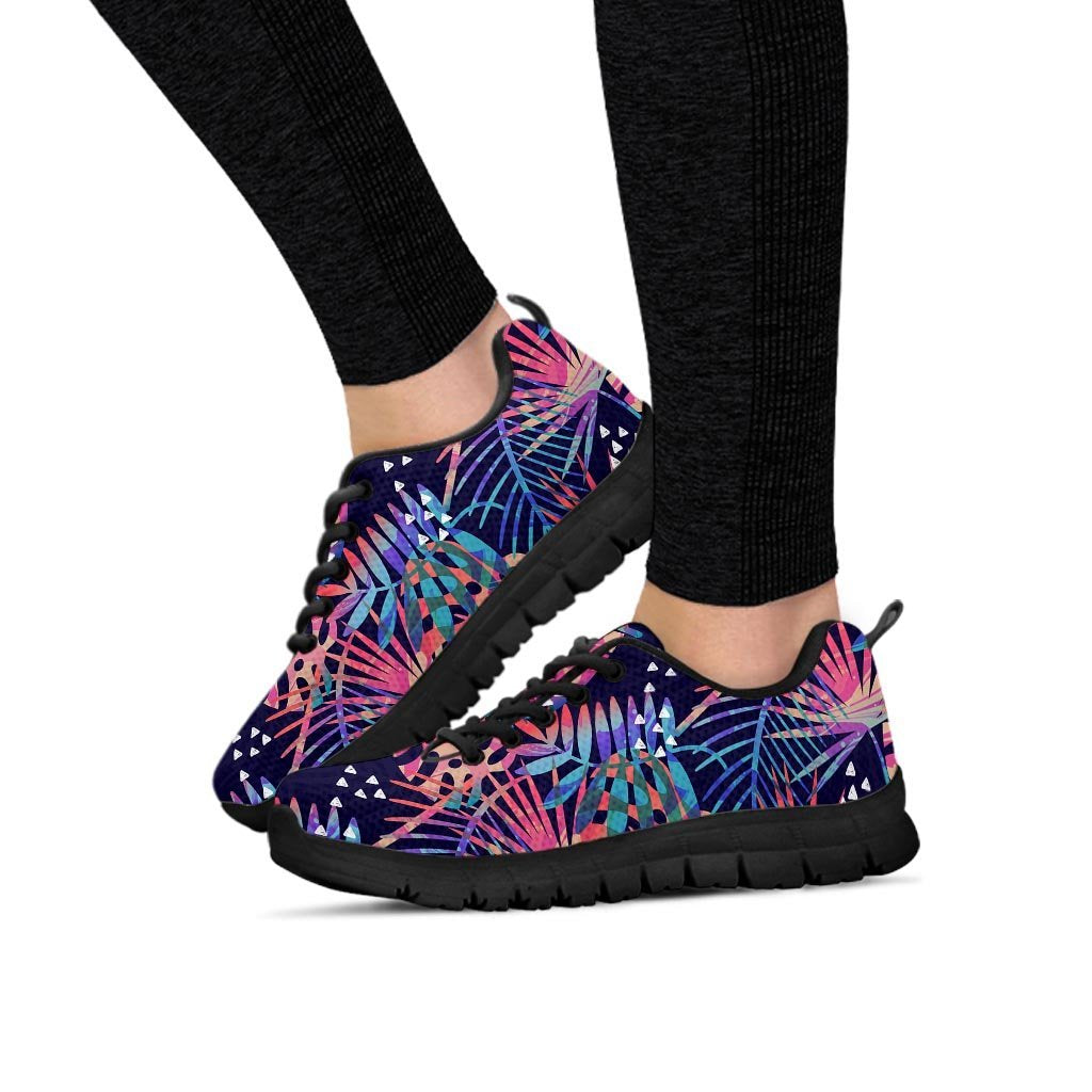 Neon Palm Leaf Hawaiian Print Women's Sneakers-grizzshop