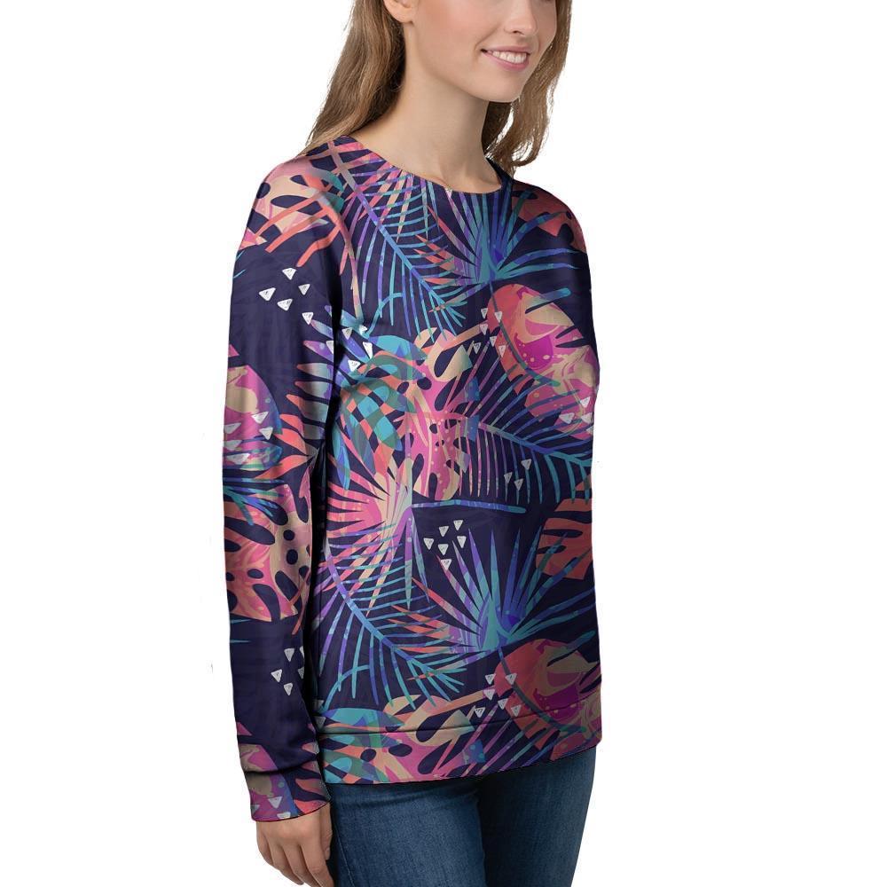 Neon Palm Leaf Hawaiian Print Women's Sweatshirt-grizzshop