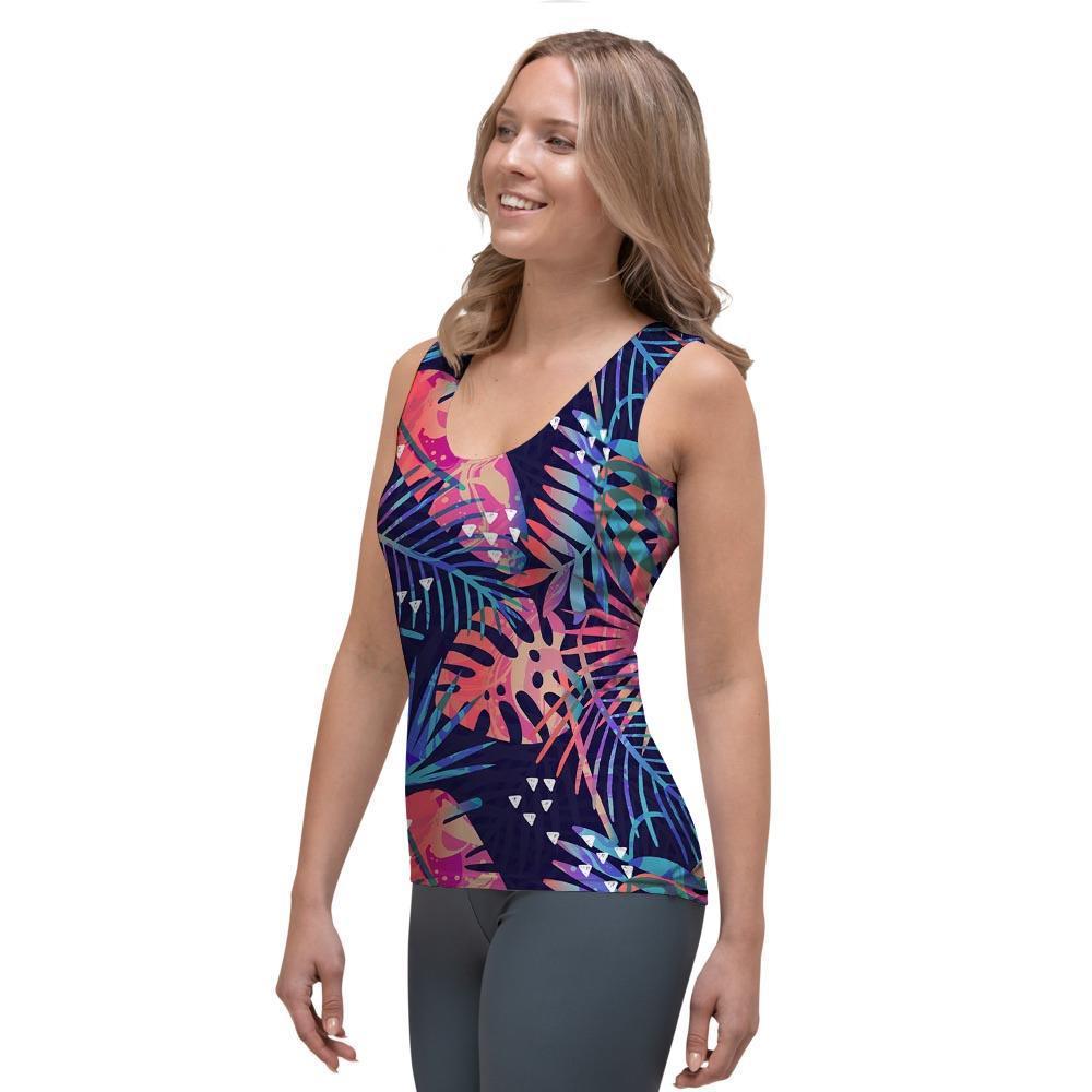 Neon Palm Leaf Hawaiian Print Women's Tank Top-grizzshop