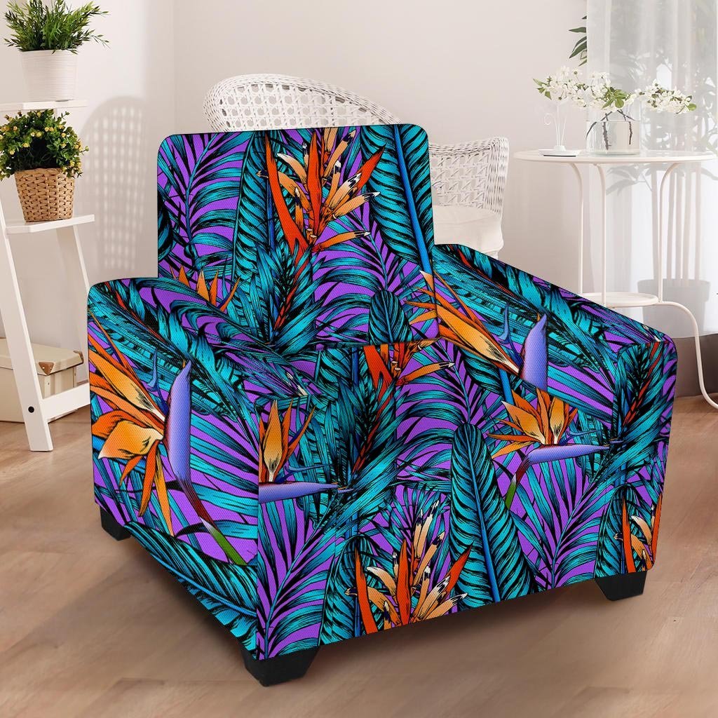 Neon Palm Leaf Tropical Print Armchair Cover-grizzshop