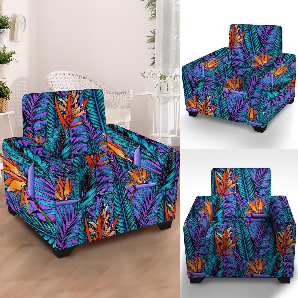 Neon Palm Leaf Tropical Print Armchair Cover-grizzshop