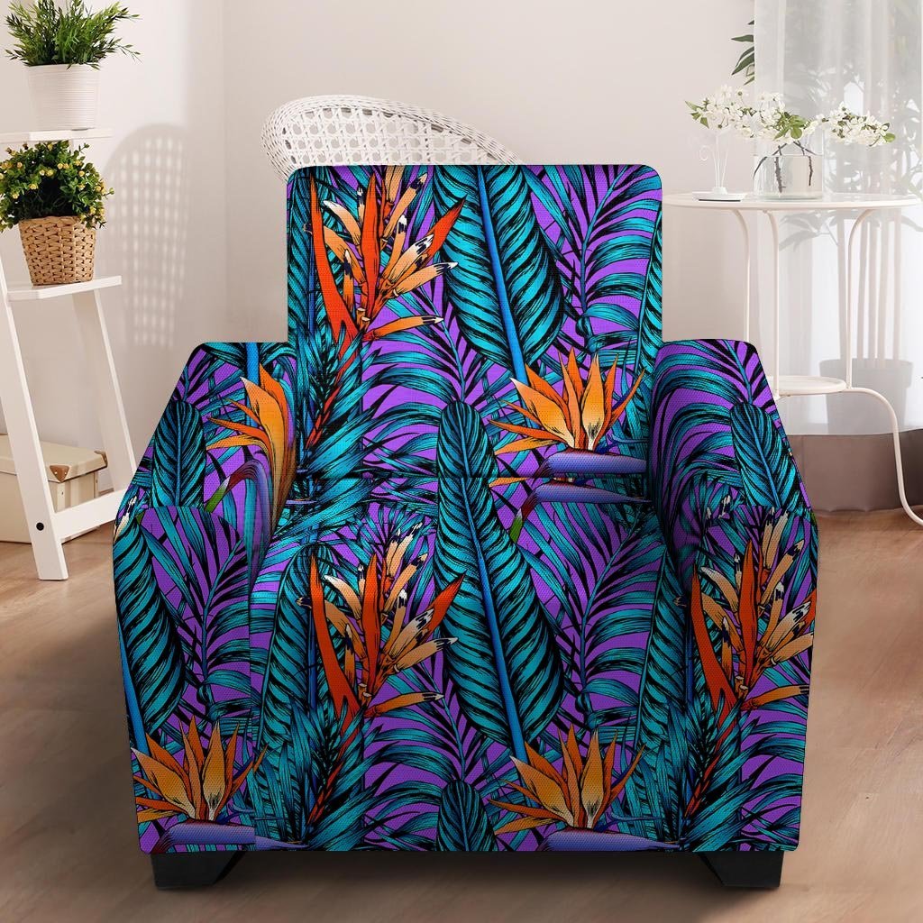 Neon Palm Leaf Tropical Print Armchair Cover-grizzshop