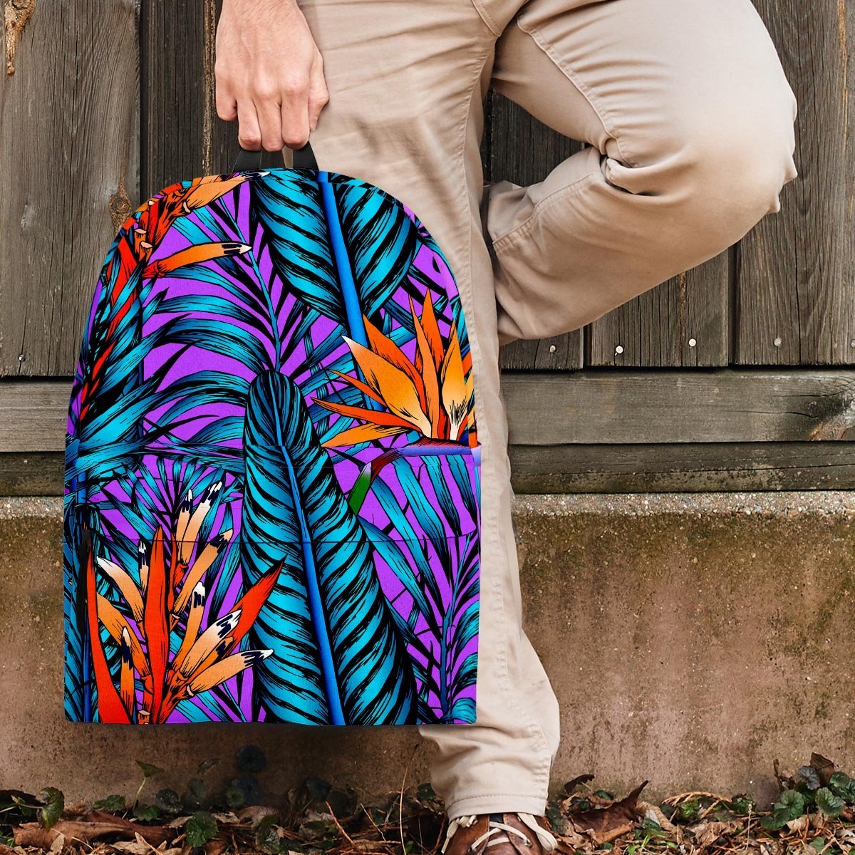 Neon Palm Leaf Tropical Print Backpack-grizzshop