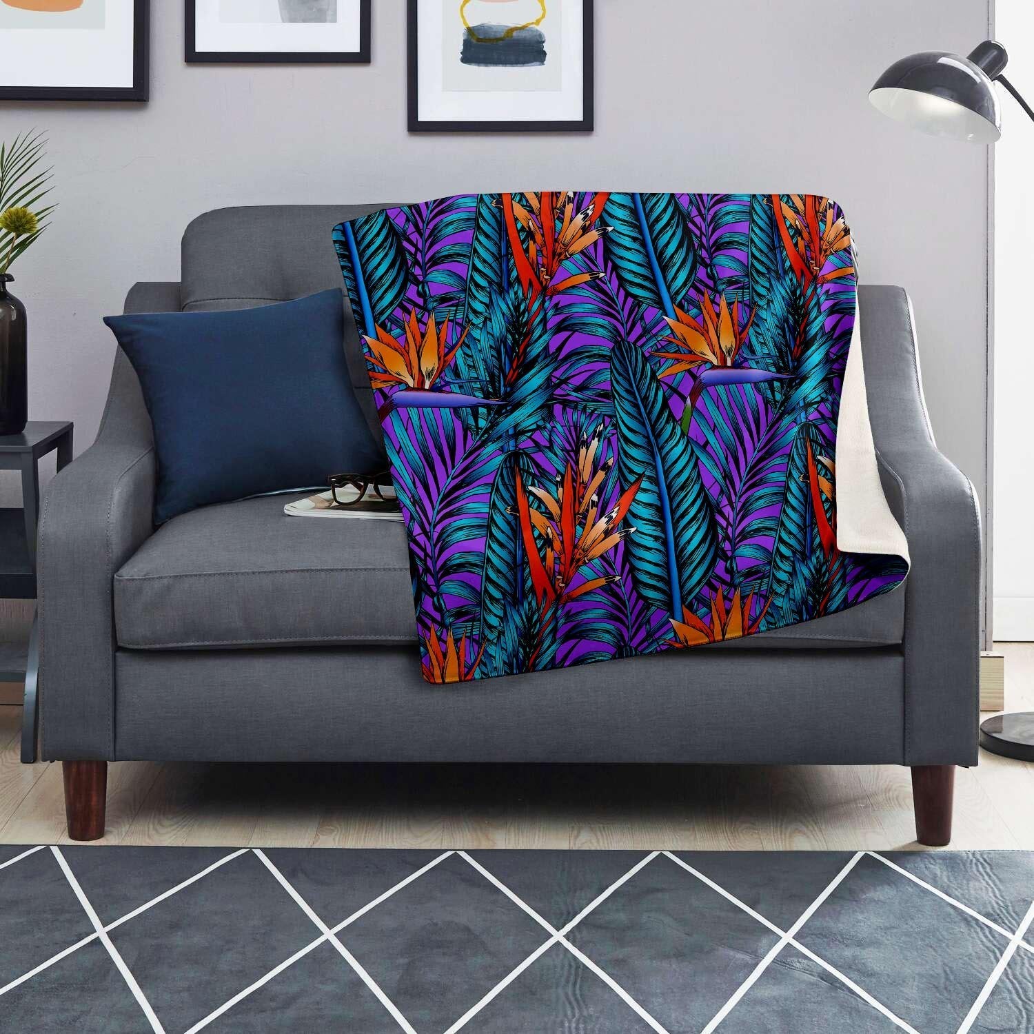 Neon Palm Leaf Tropical Print Blanket-grizzshop