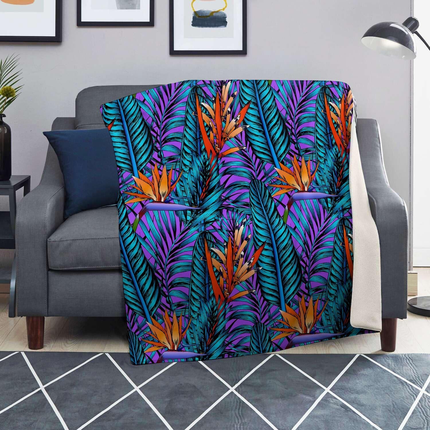 Neon Palm Leaf Tropical Print Blanket-grizzshop