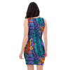 Neon Palm Leaf Tropical Print Bodycon Dress-grizzshop