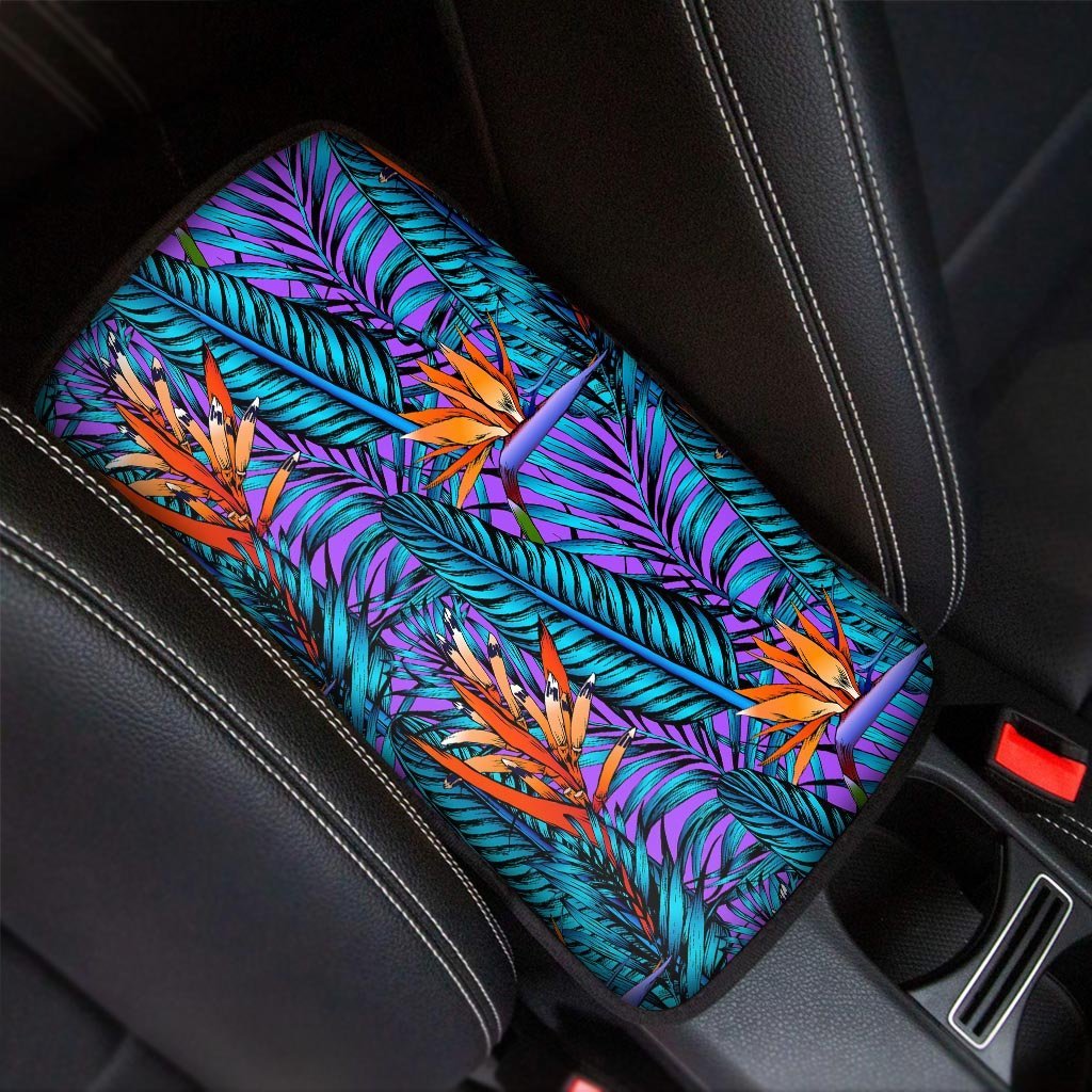 Neon Palm Leaf Tropical Print Car Console Cover-grizzshop