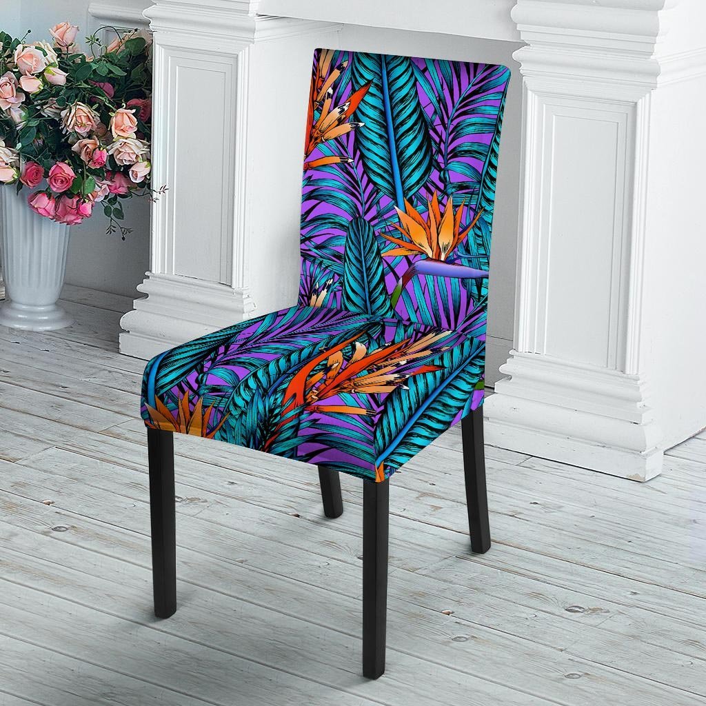 Neon Palm Leaf Tropical Print Chair Cover-grizzshop