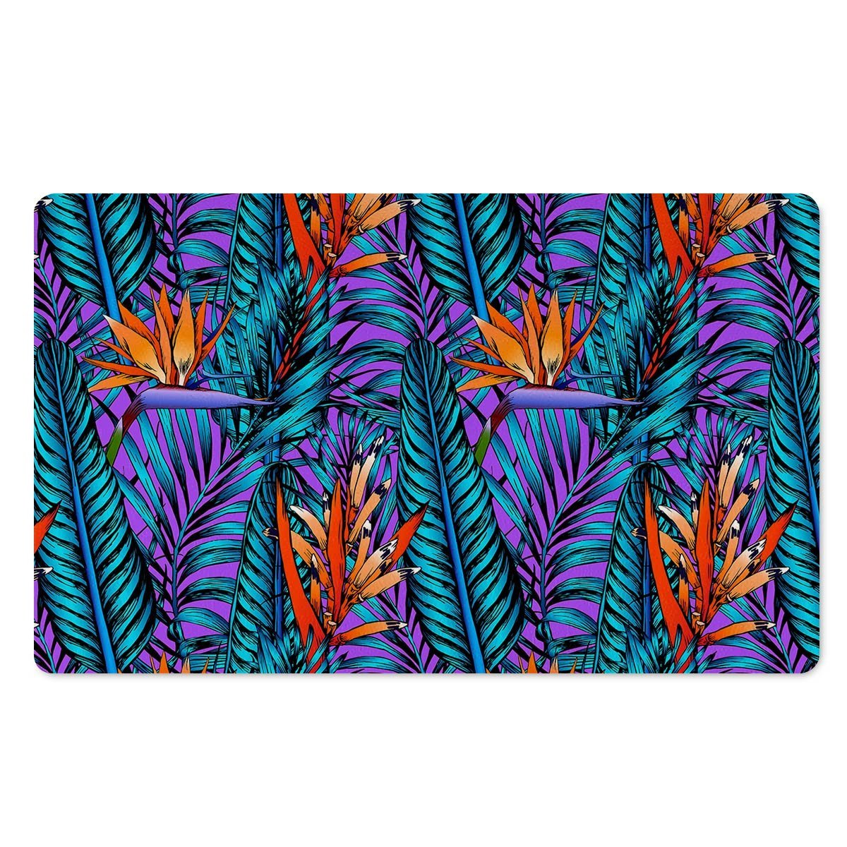 Neon Palm Leaf Tropical Print Door Mat-grizzshop