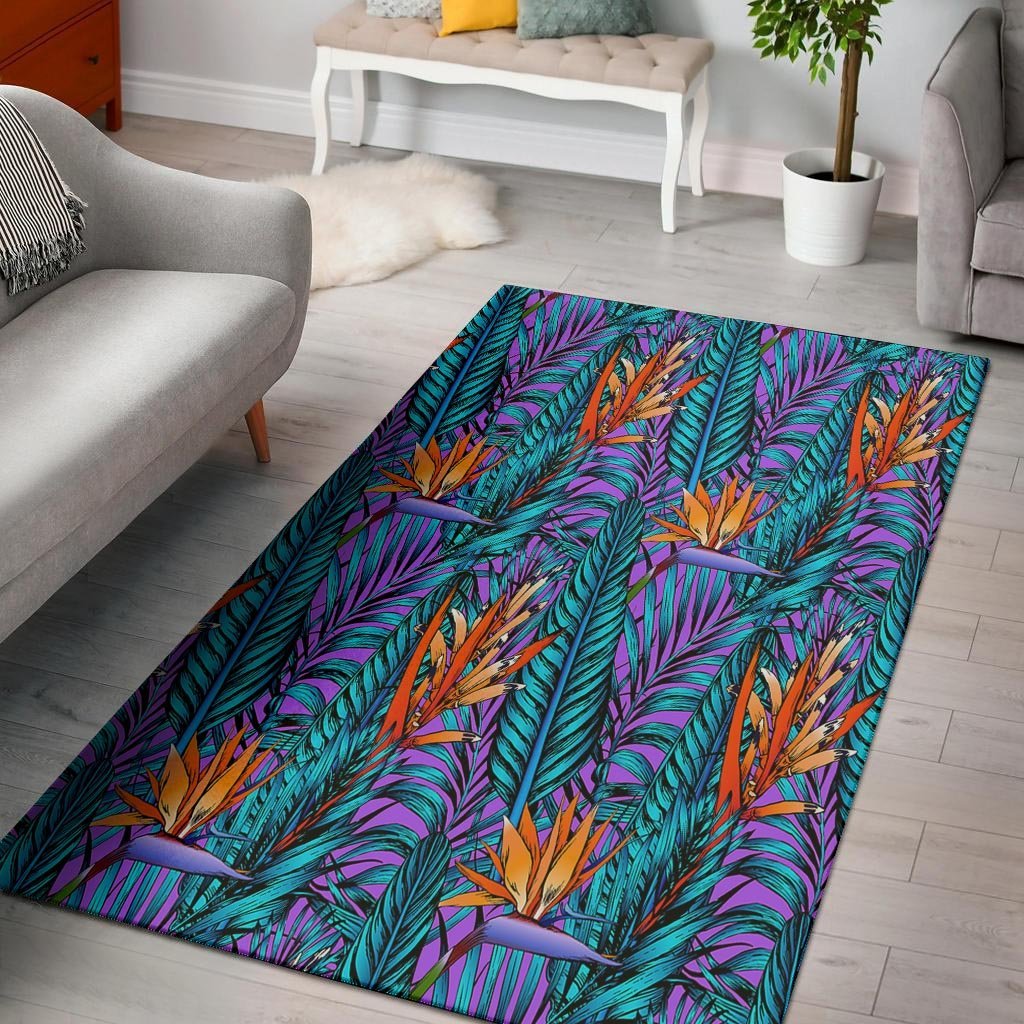 Neon Palm Leaf Tropical Print Floor Mat-grizzshop