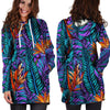 Neon Palm Leaf Tropical Print Hoodie Dress-grizzshop