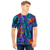 Neon Palm Leaf Tropical Print Men T Shirt-grizzshop