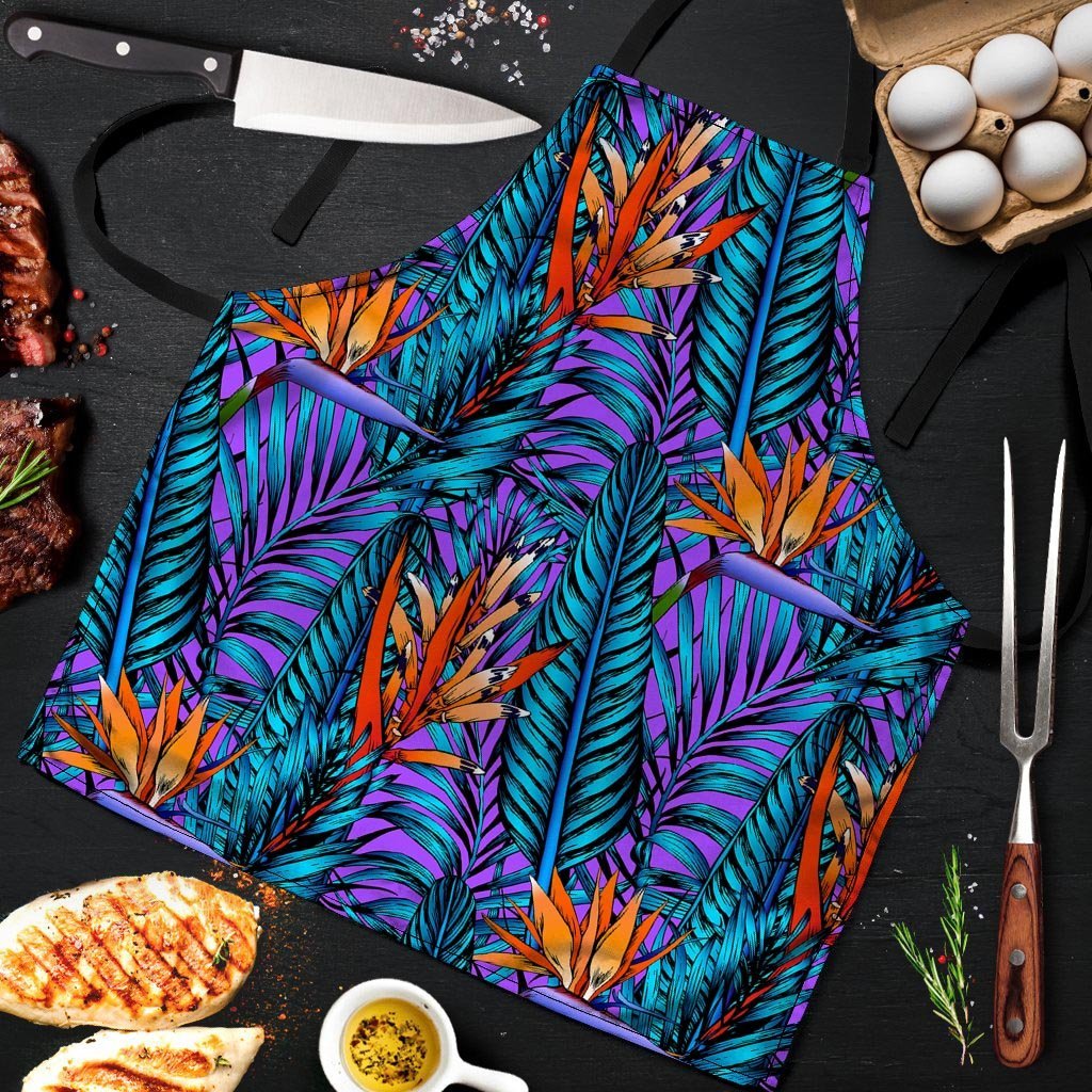 Neon Palm Leaf Tropical Print Men's Apron-grizzshop