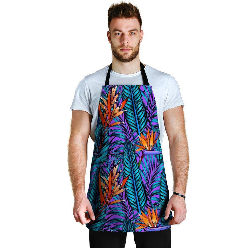 Neon Palm Leaf Tropical Print Men's Apron-grizzshop