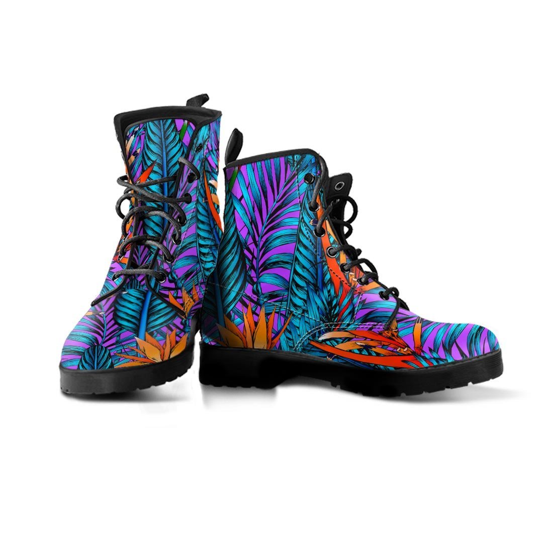 Neon Palm Leaf Tropical Print Men's Boots-grizzshop