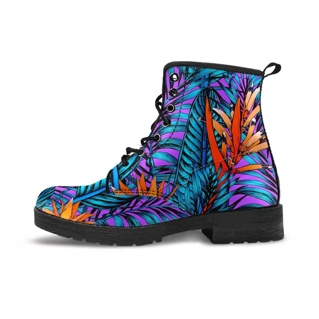 Neon Palm Leaf Tropical Print Men's Boots-grizzshop