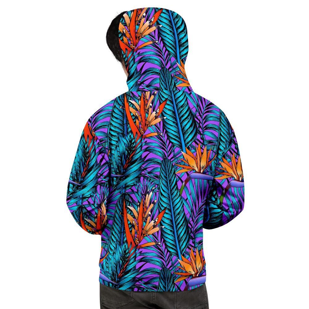 Neon Palm Leaf Tropical Print Men's Hoodie-grizzshop