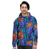 Neon Palm Leaf Tropical Print Men's Hoodie-grizzshop